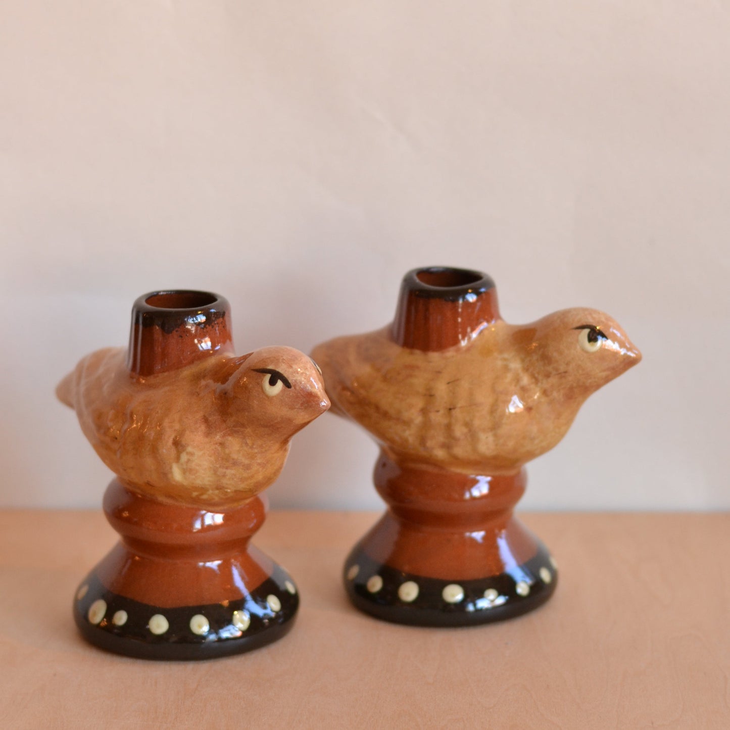 Terracotta Bird Candlestick Holder, Pair