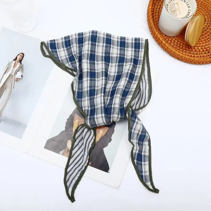 Dune Accessories | Vintage Style Plaid Triangle Bandana, Blue