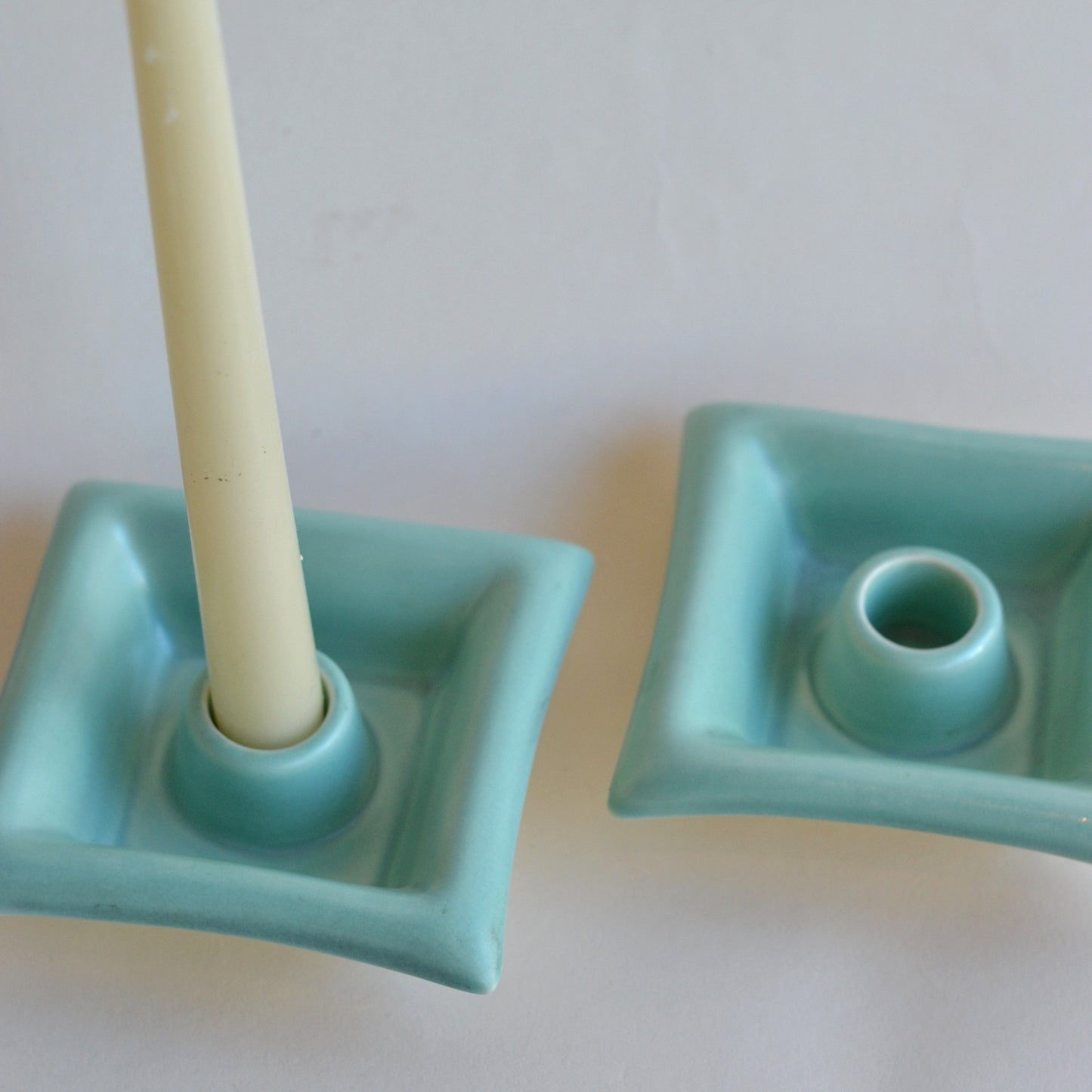 Vintage Blue Green Pottery Candle Holders