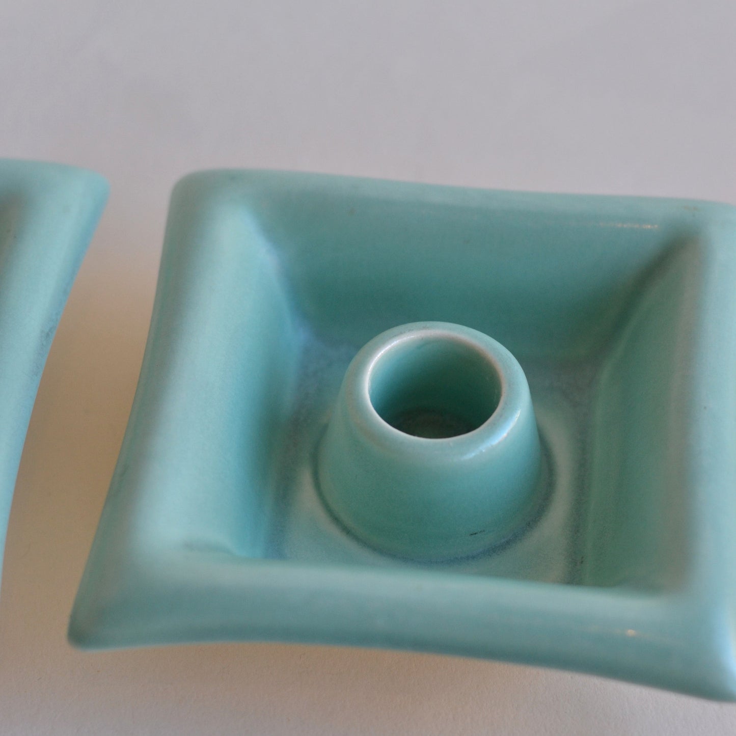 Vintage Blue Green Pottery Candle Holders
