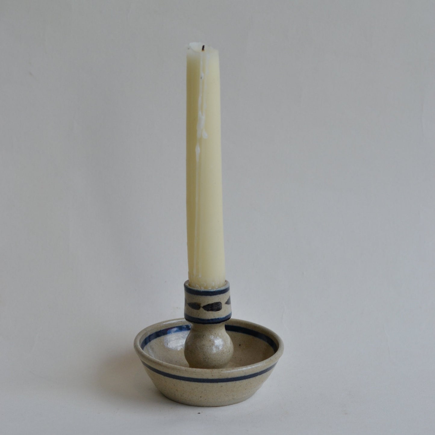 Ceramic Taper Candle Holder, Blue Stripe