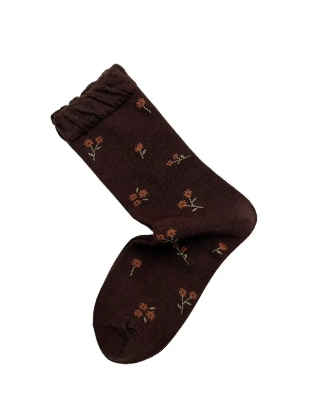 Dune Socks | Ruffle Top Flower Stem Socks, Brown