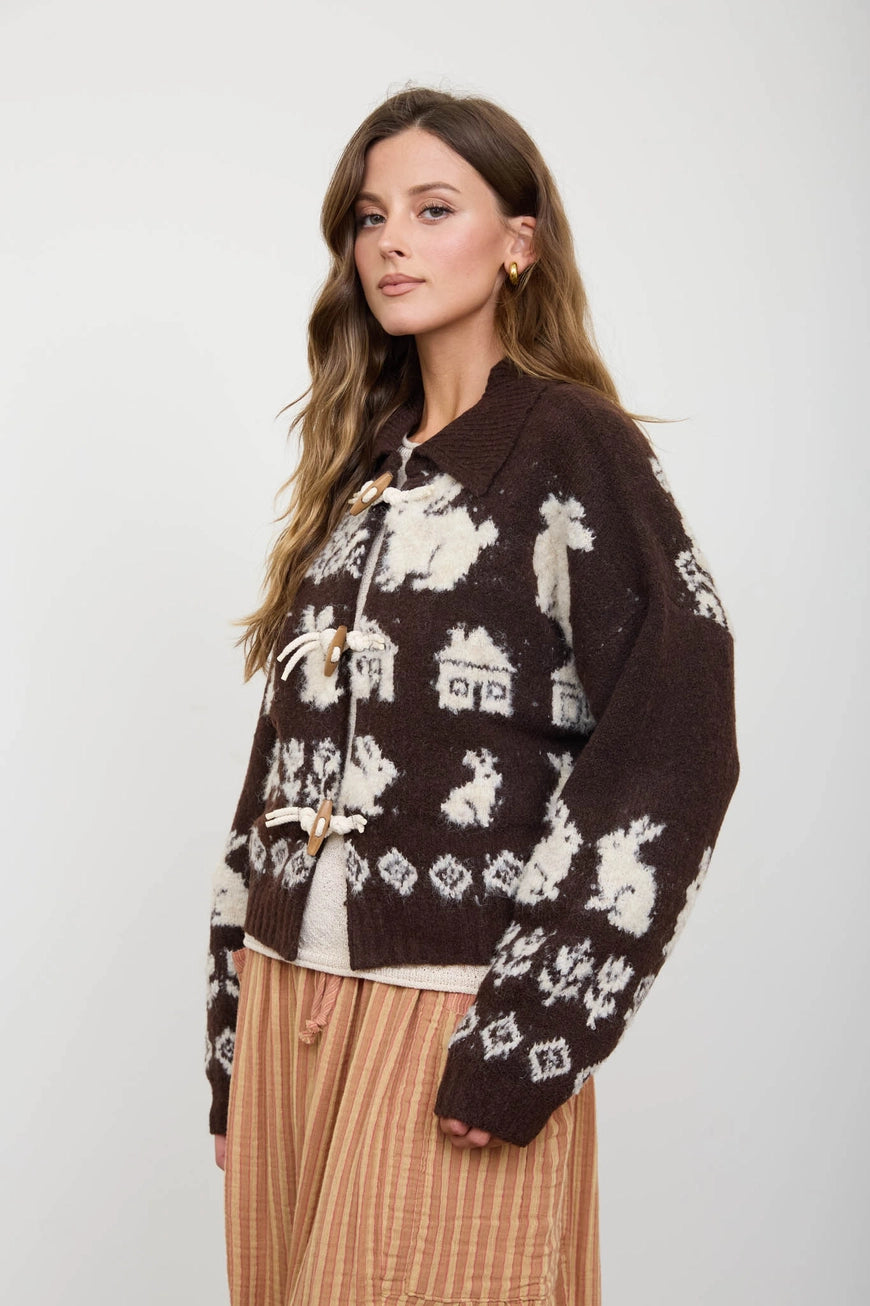 Bunny Motif Toggle Detail Sweater