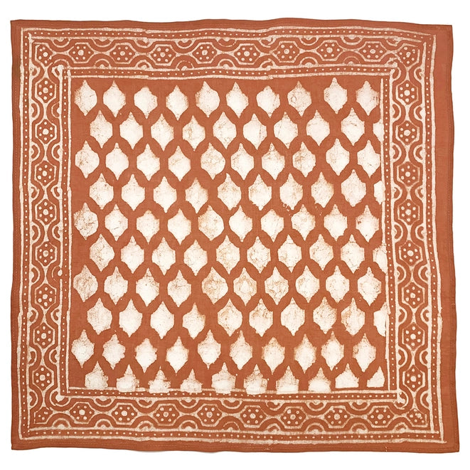Anju | Block Printed Bandana - Burnt Orange Tile Grid