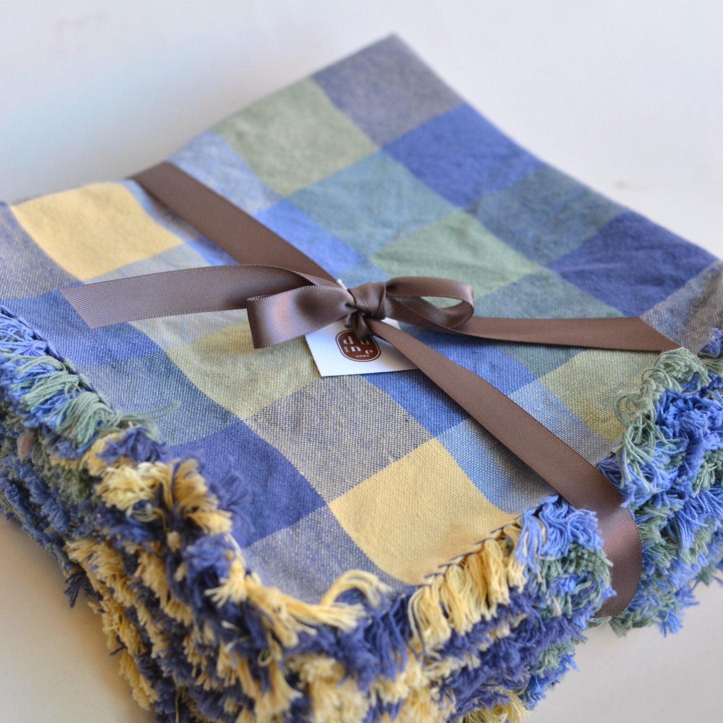 Green, Blue, Yellow Checked Napkins, Set of 8