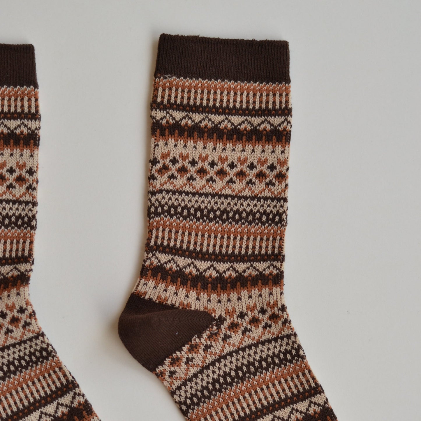 Winter Socks | Faire Isle Pattern Socks, Chestnut