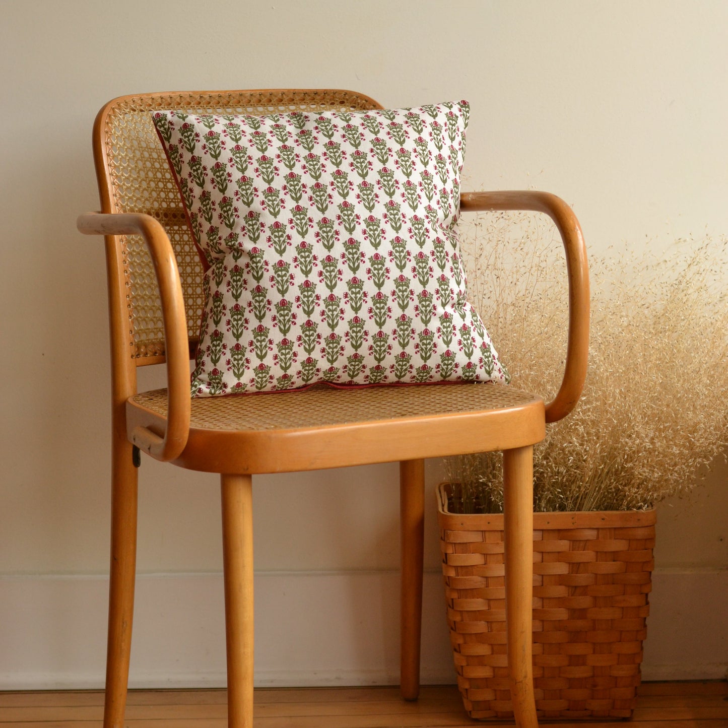 Kathy | Red Floral Block Print Pillow