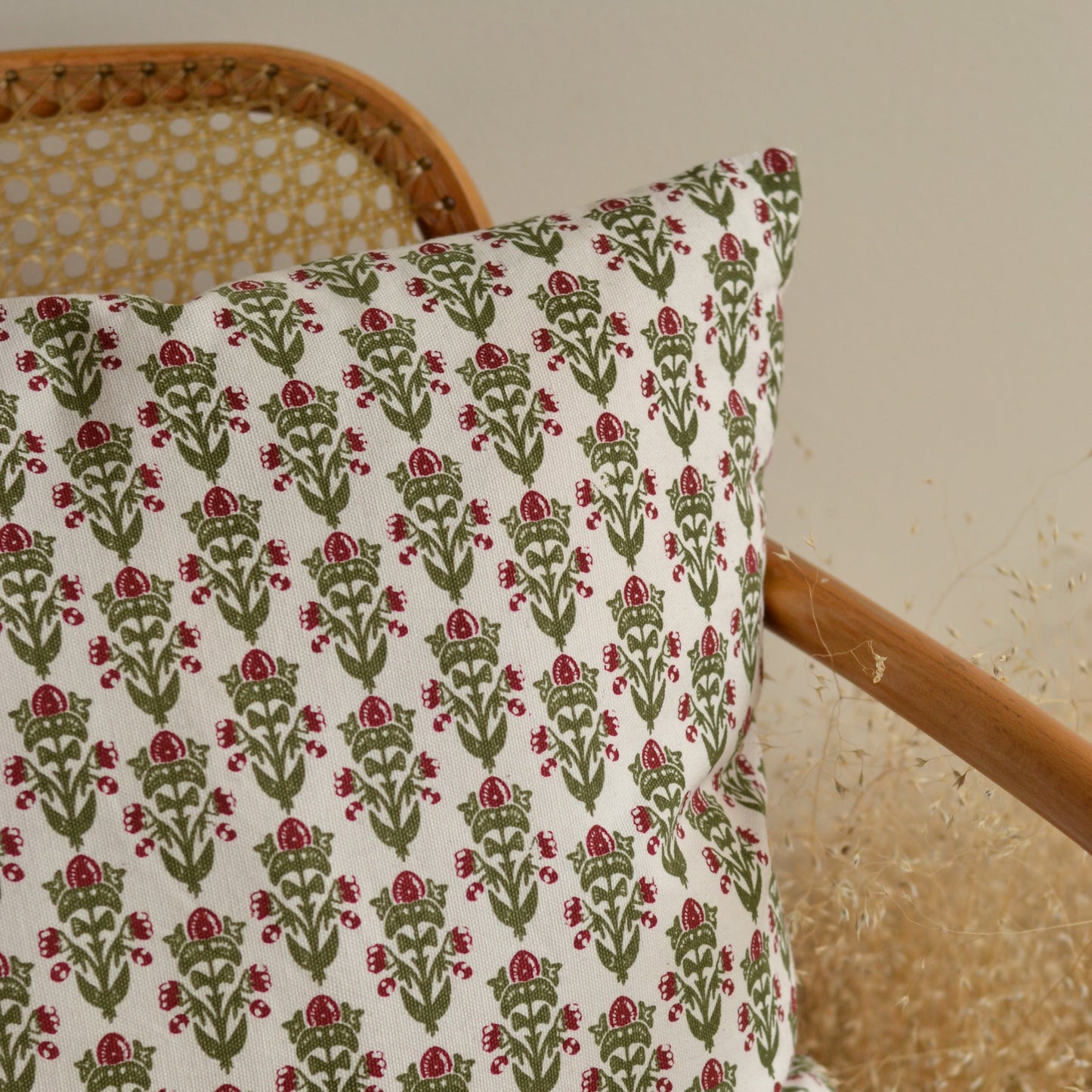 Kathy | Red Floral Block Print Pillow