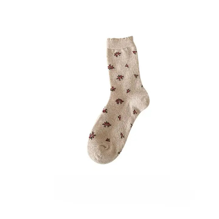 Dune Socks | Tiny Floral Knit Crew Sock, Cream