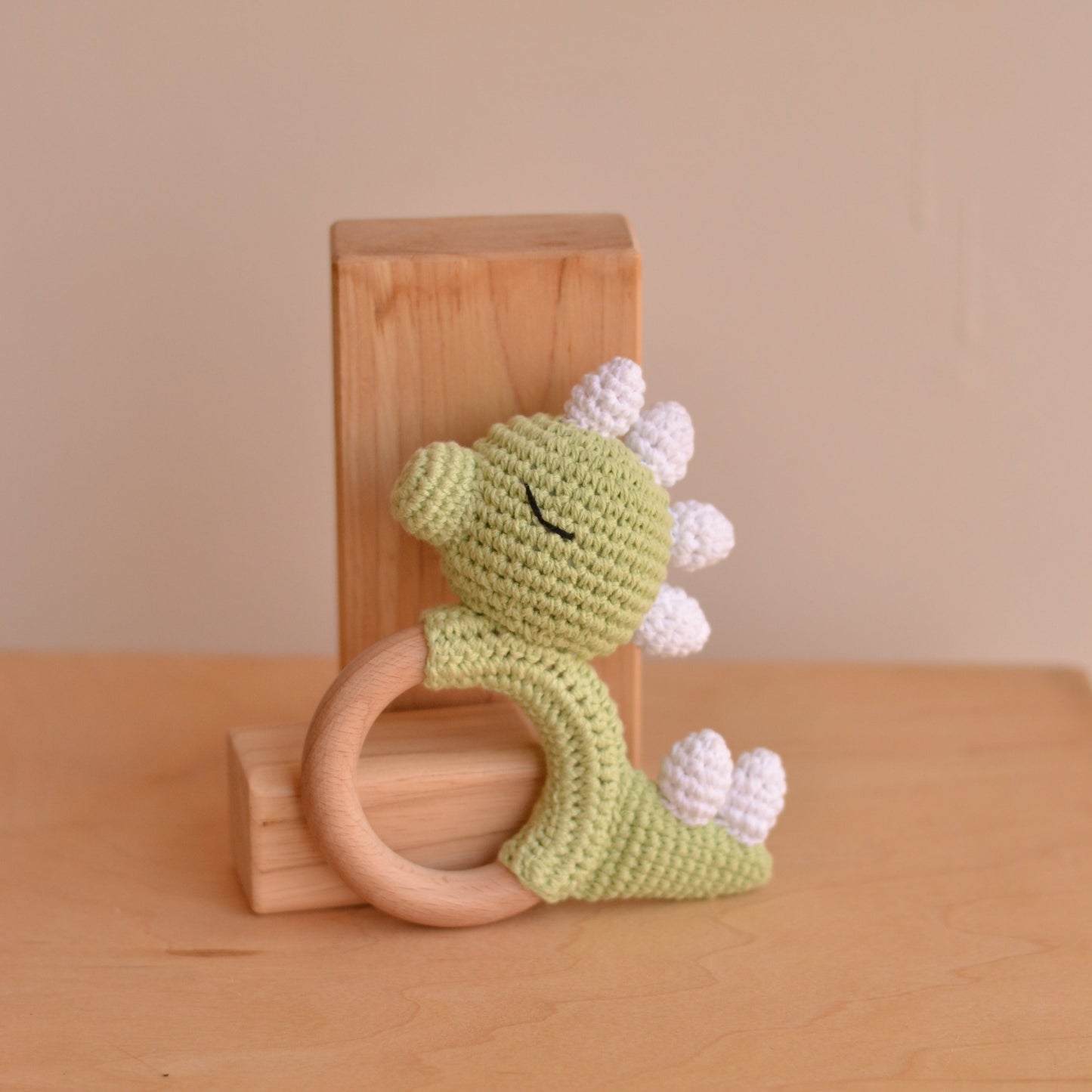 D & C Toys | Crochet Rattle Toy, Green Dinosaur