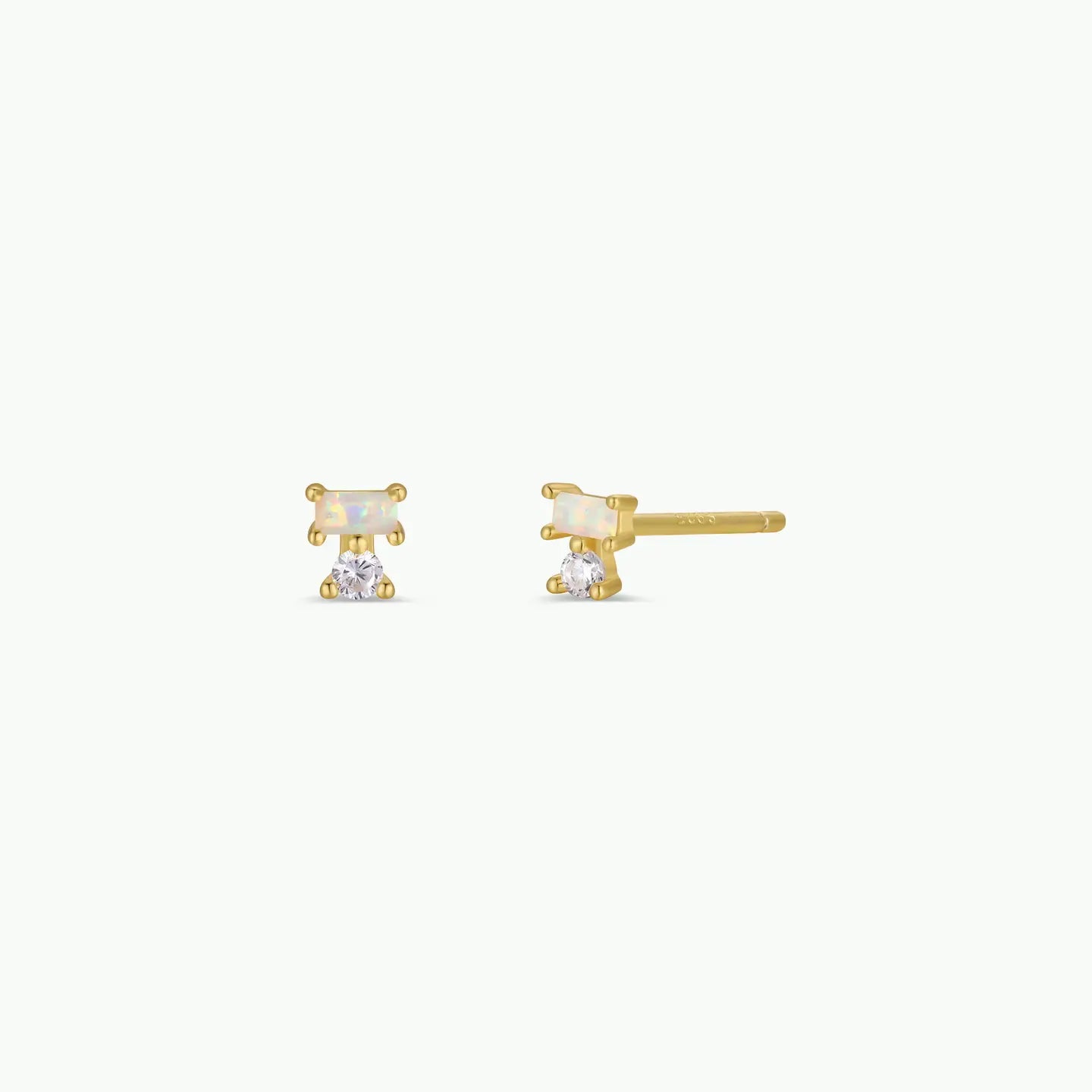 Jax Kelly | Double Stud Stack, Opal White, Gold Earrings
