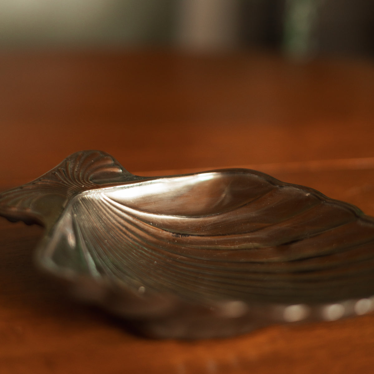 Silver Tone Glass Shell Dish