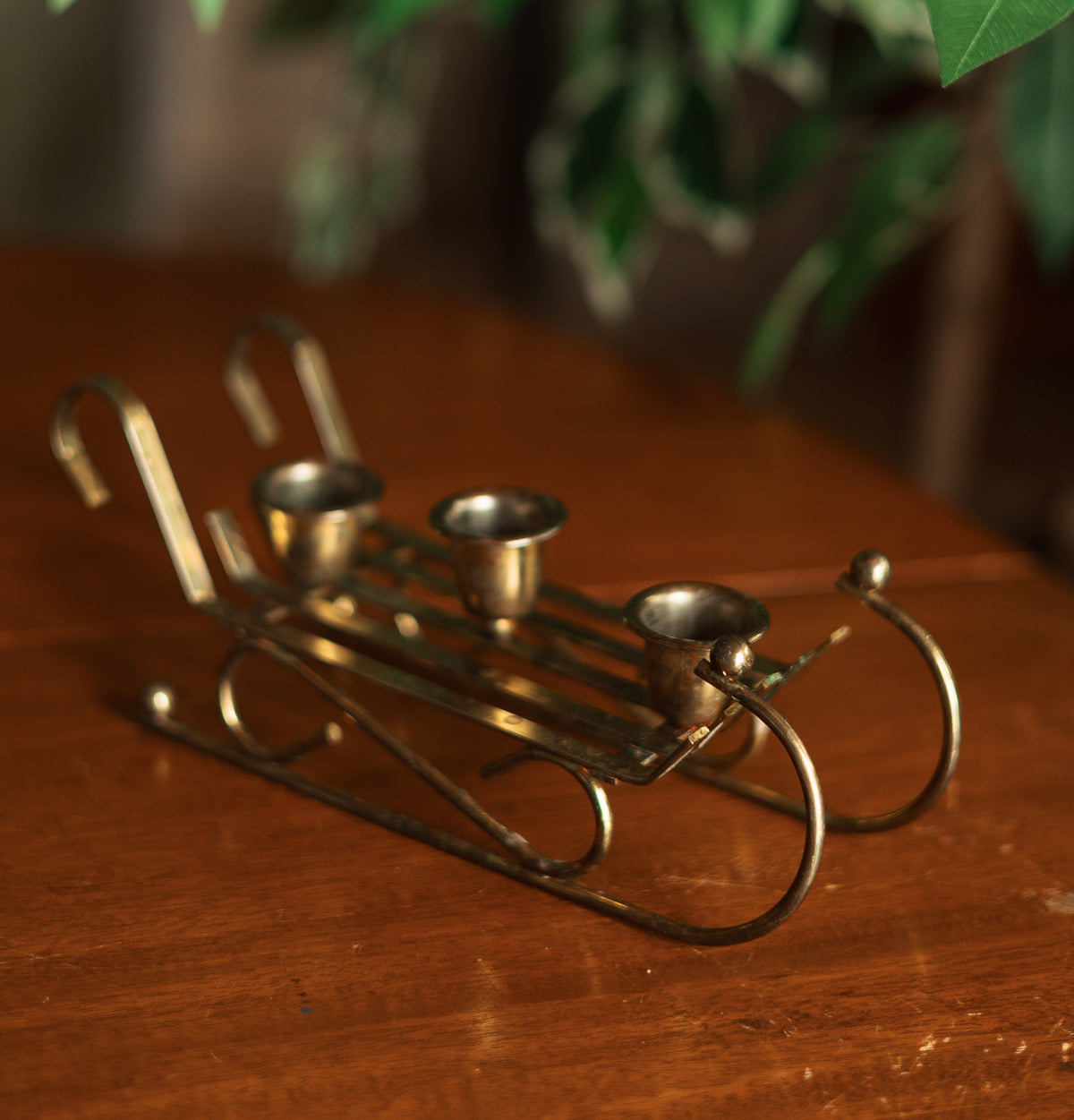 Brass Sled Triple Candlestick Holder