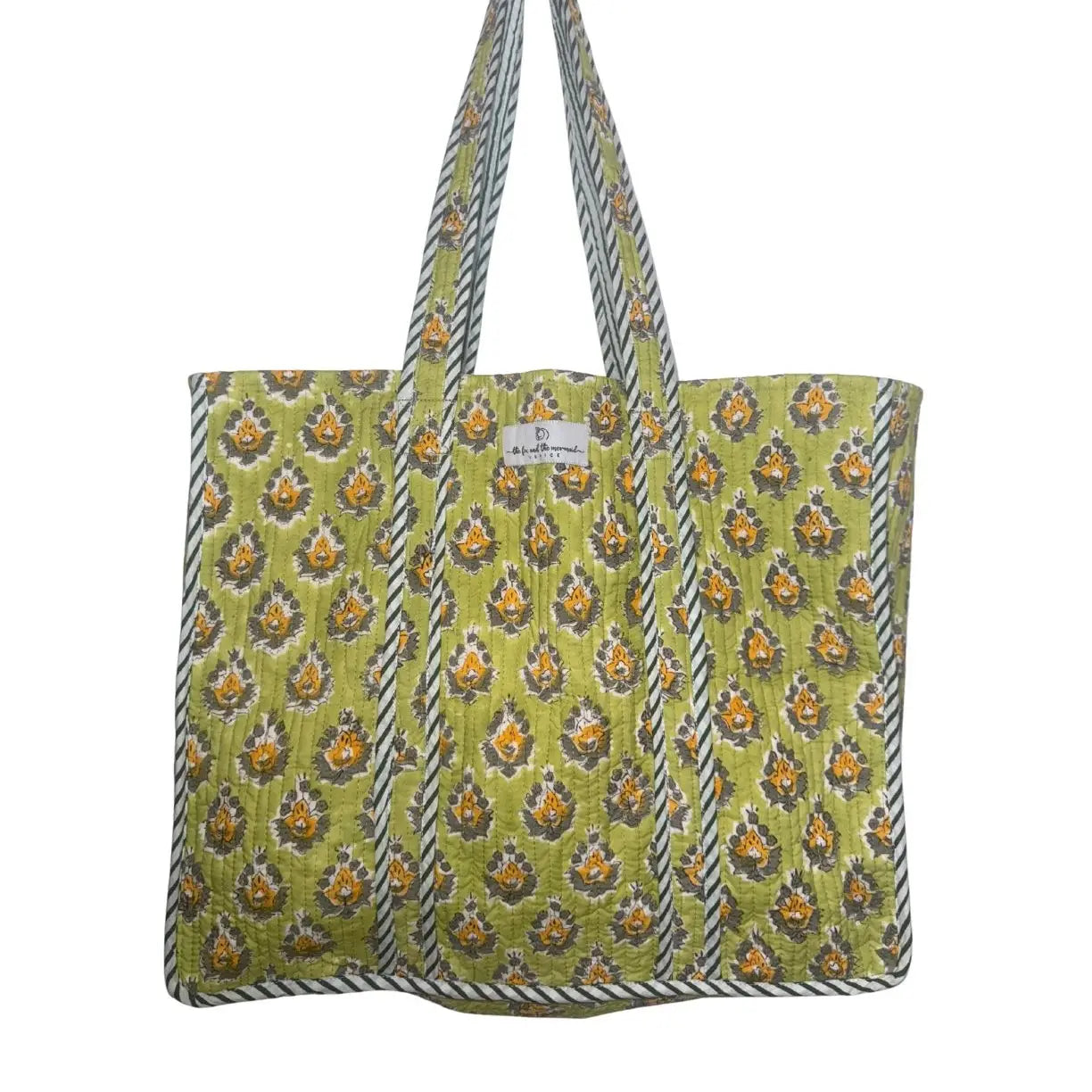Gypsy Studio | Reversible Quilted Cotton Block Printed Tote Bag, Green
