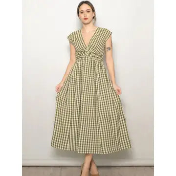 Twist Front Gingham Midi Dress