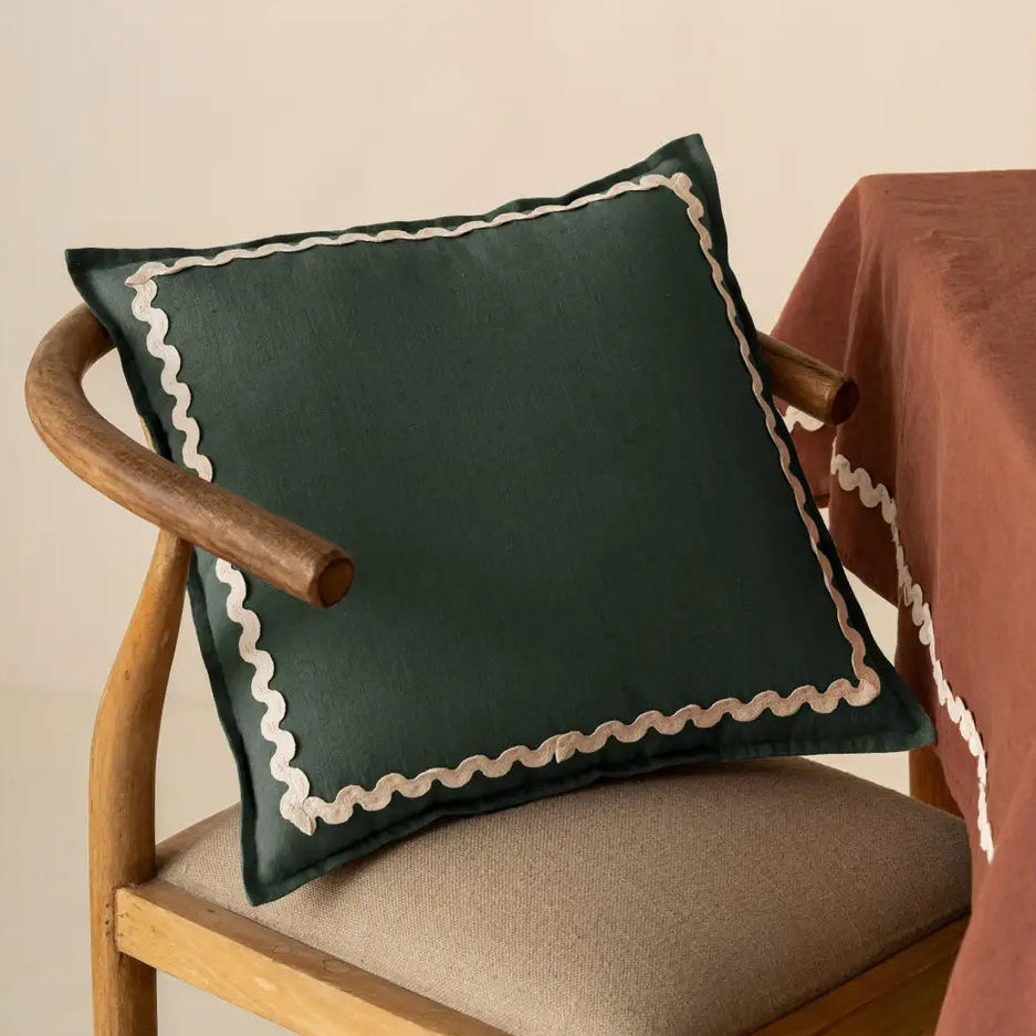 Dune Pillows | Decorative Lacework Linen Pillow, Bottle Green, 16" x 16"