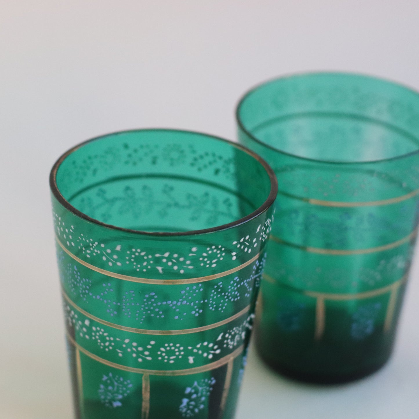 Hand Painted Green Glasses, Set of 2