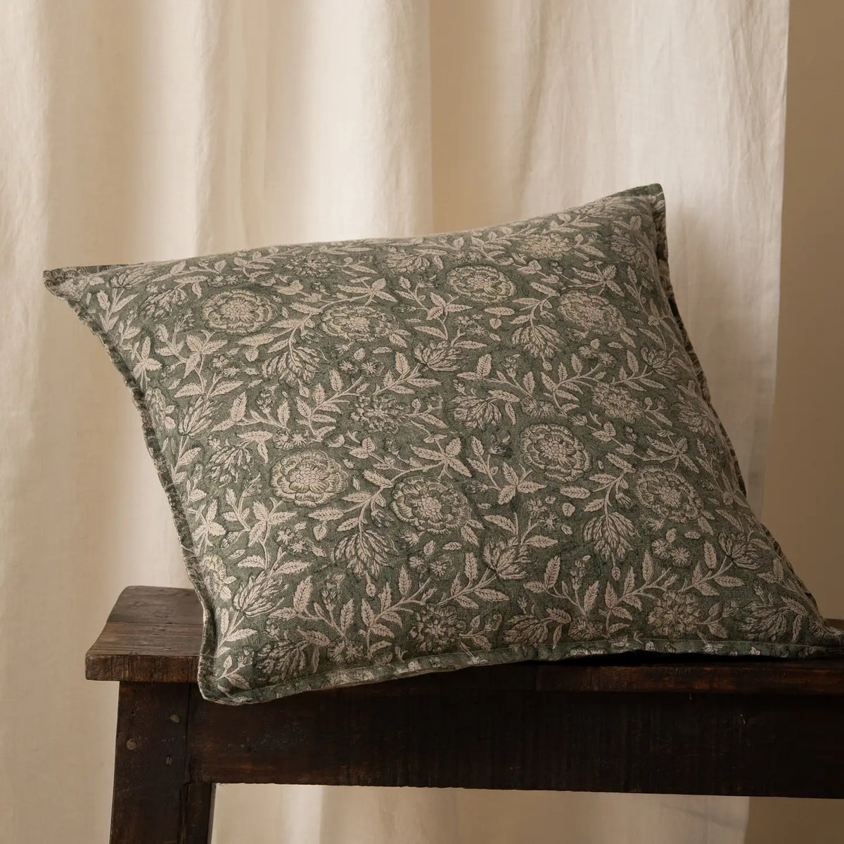 Dune Pillows | Block Print Rio Linen Pillow, Green, 16"