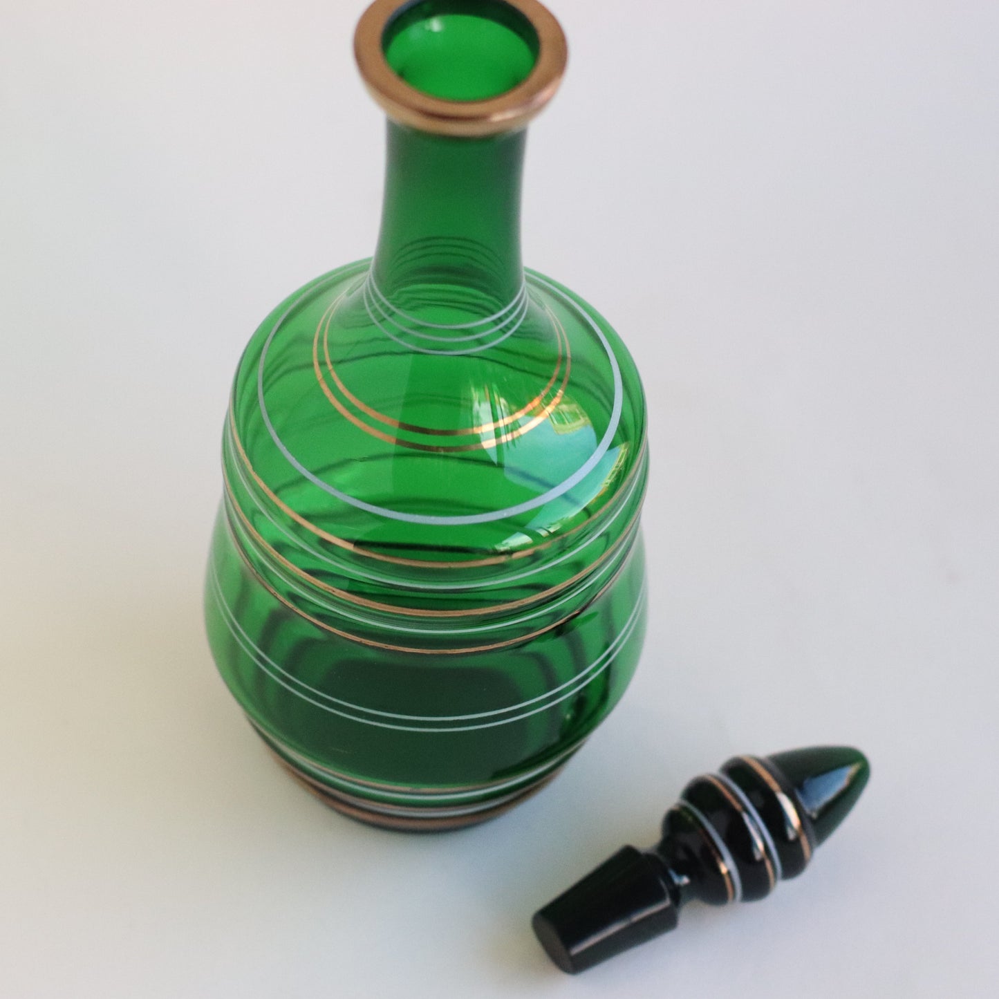 Green Glass Hand Painted Decanter