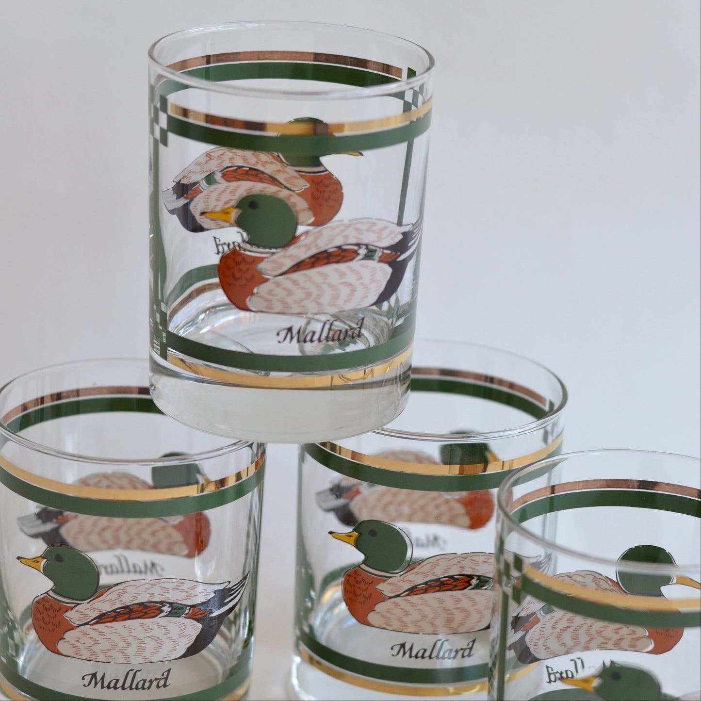 Mallard Rocks Glass with Gold Detailing, Set of 4