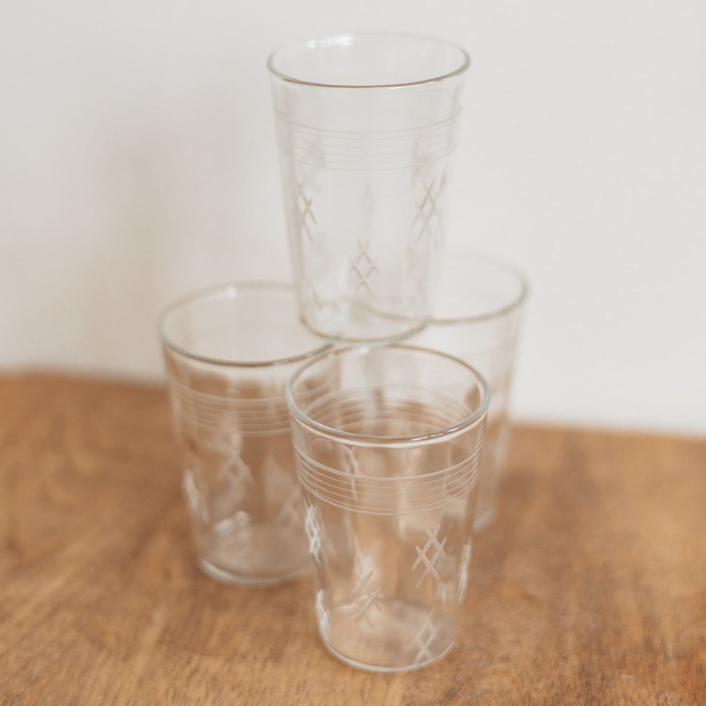 Tiny Hatch Etched Juice Glasses, Set of 4