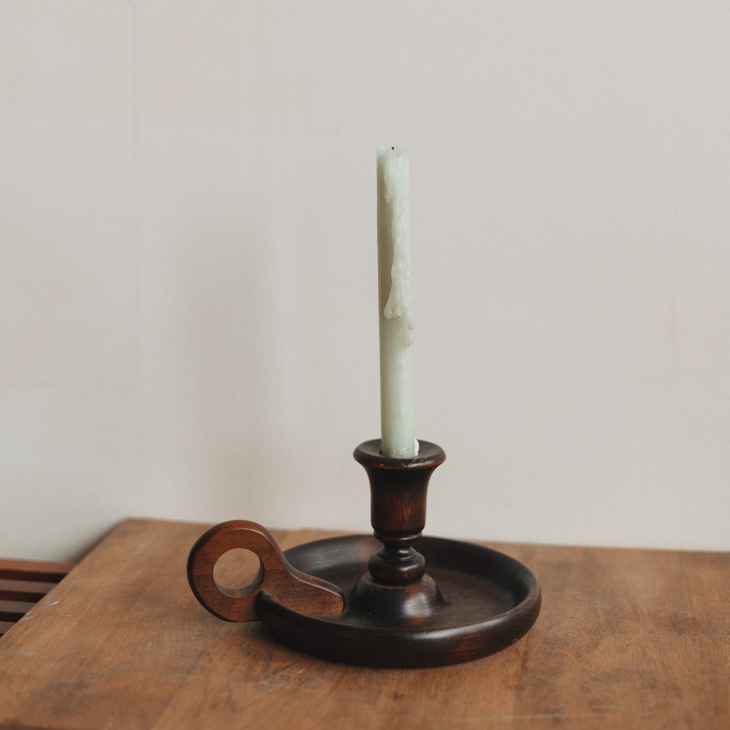 Large Wooden Candlestick Holder with Handle