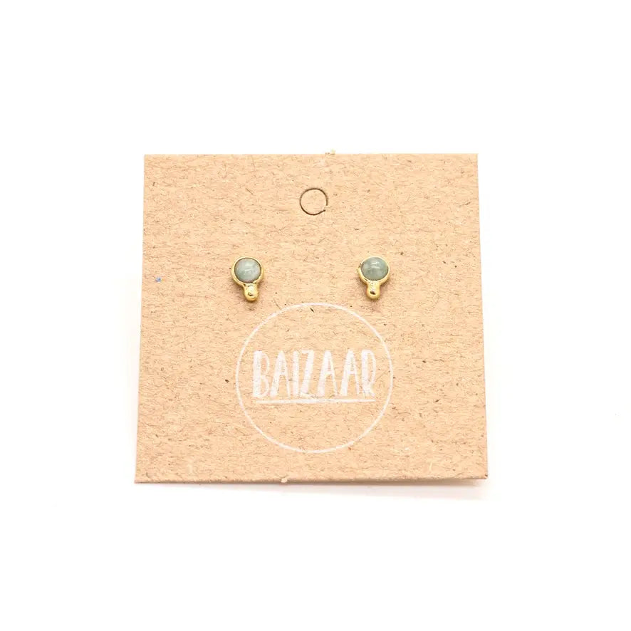 Baizaar | Brass Stone Dot Stud Earring, Moonstone