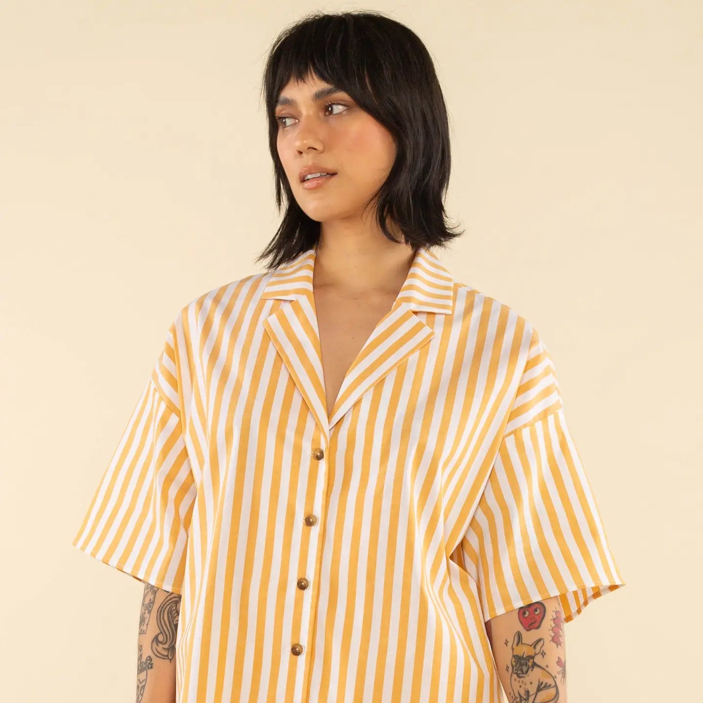 NLT | Cory Button Up Shirt, Mustard and White