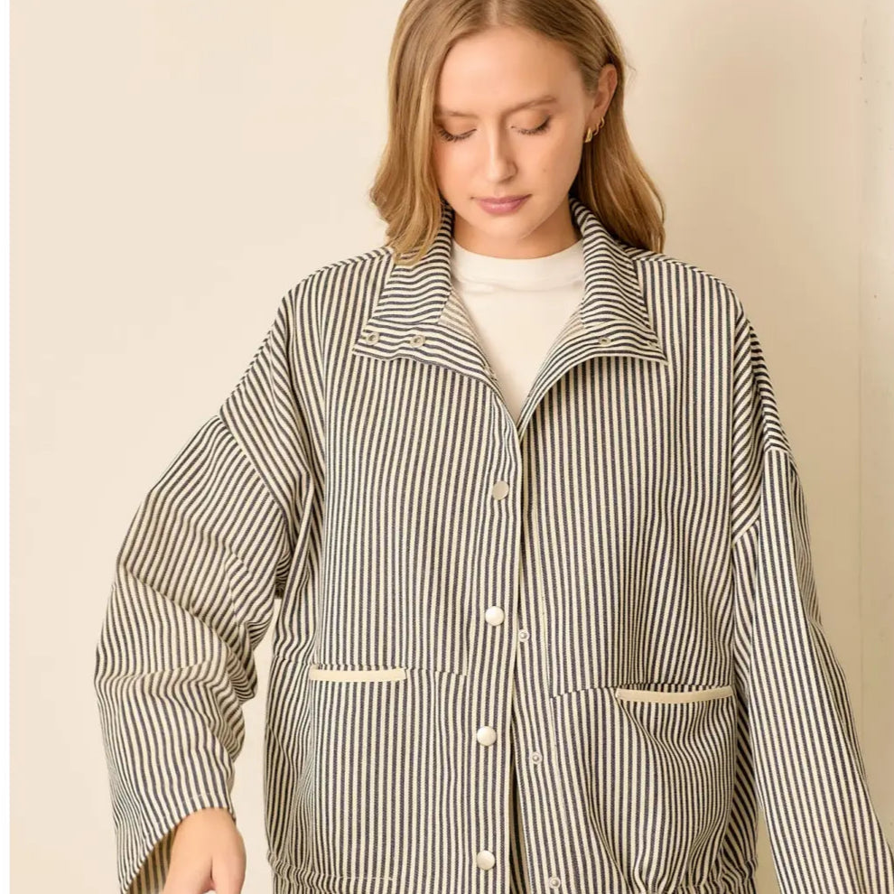 Wellmade USA | Pinstripe Collar Jacket, Navy