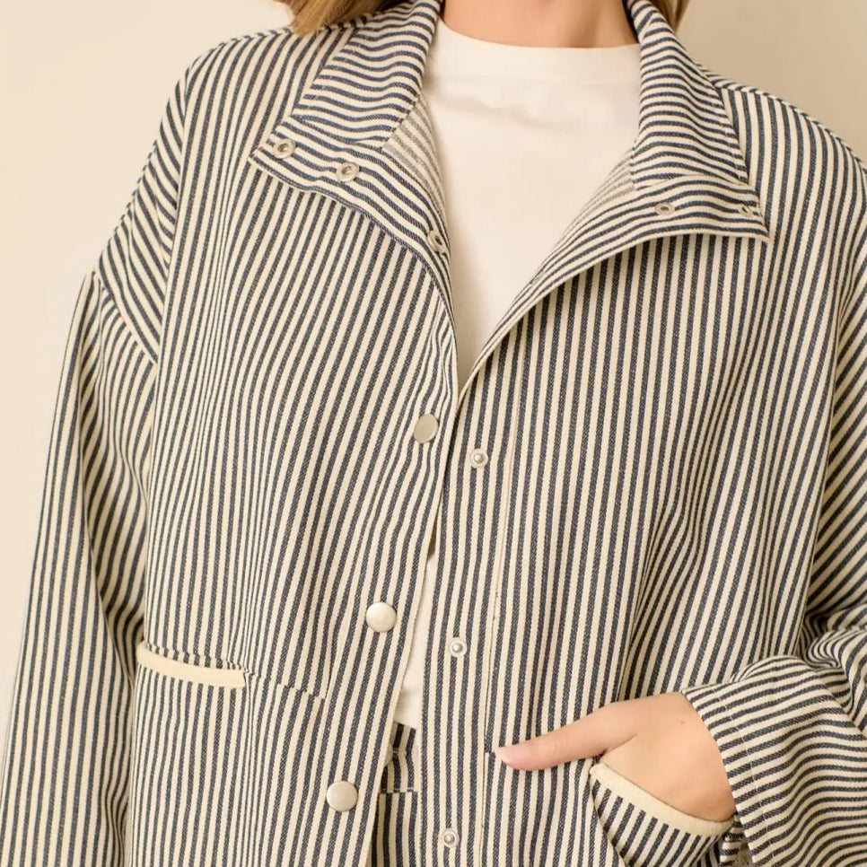 Wellmade USA | Pinstripe Collar Jacket, Navy