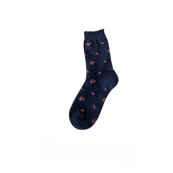 Dune Socks | Tiny Floral Knit Crew Sock, Navy