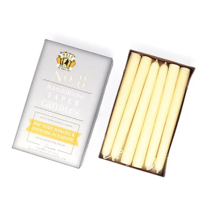 Mole Hollow | 8" Taper Candles, Various Colors, Sold in Pairs