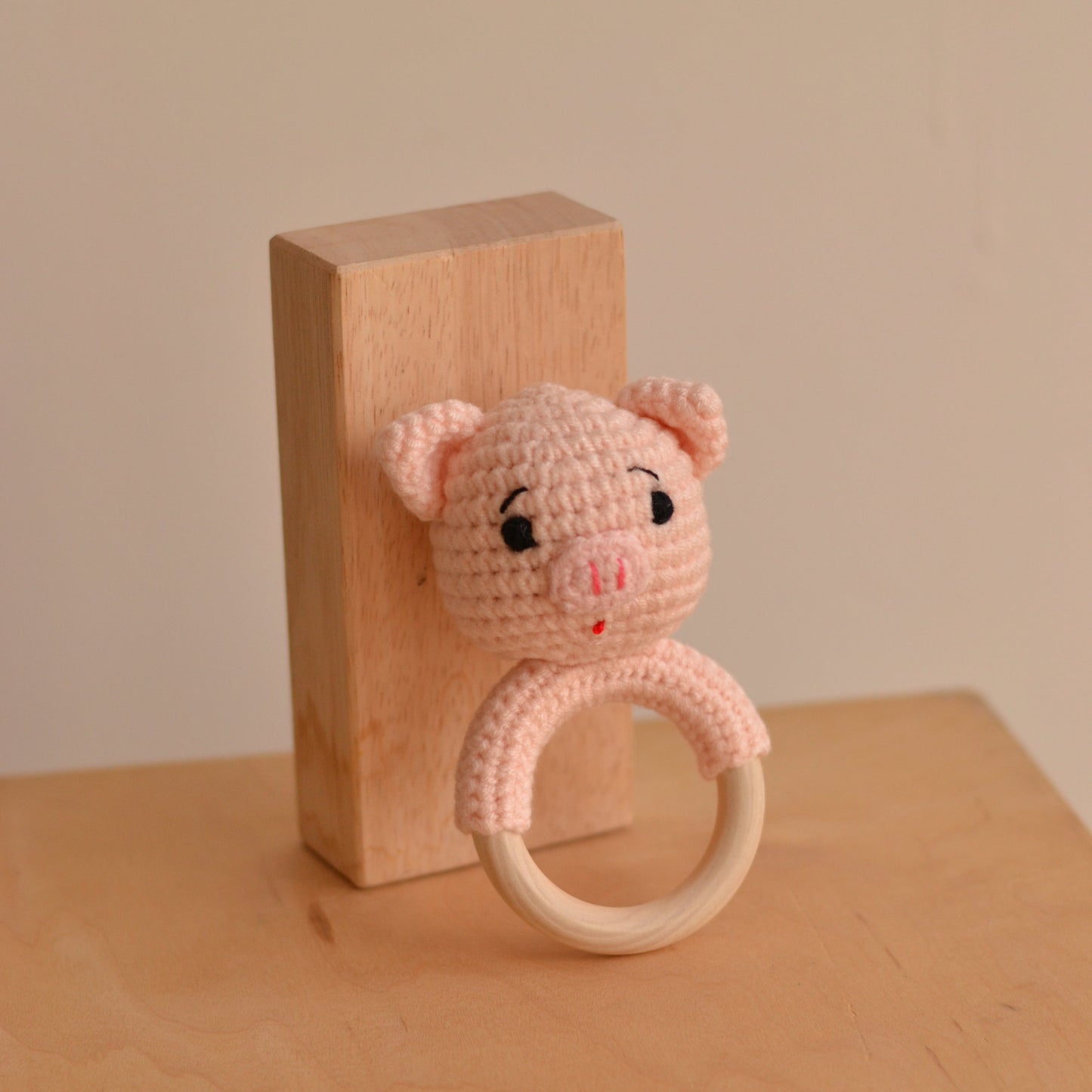 D & C Toys | Crochet Rattle Toy, Pink Pig