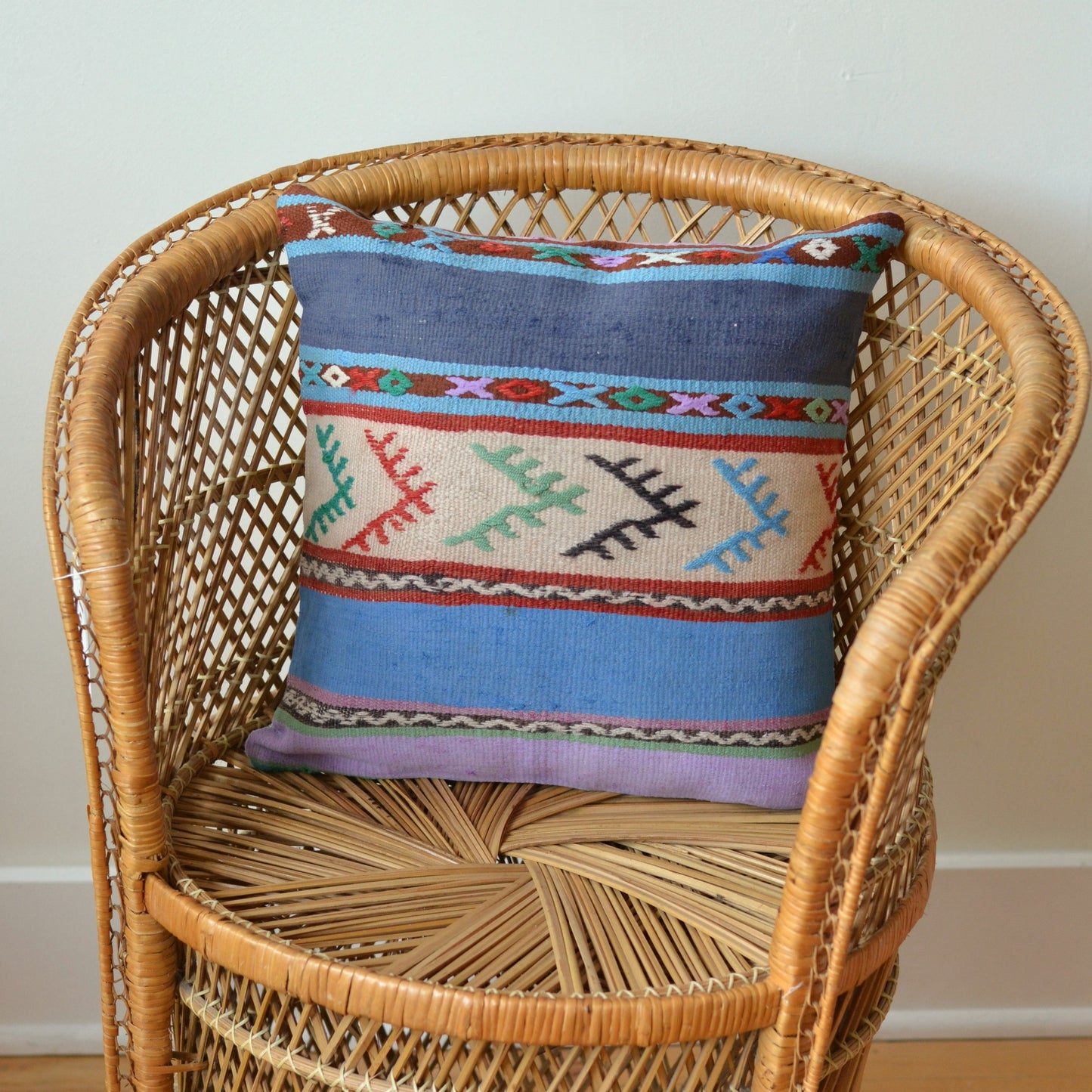 Kilim Pillow | Blue and Purple Stripes, includes insert