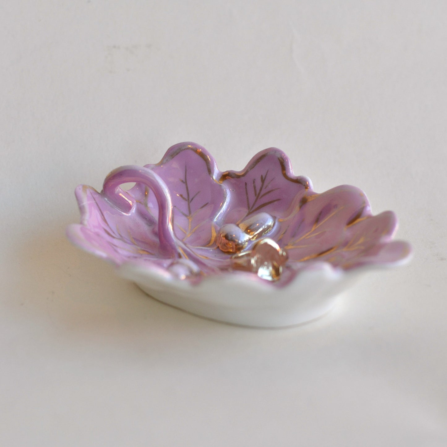 Ceramic Pink Leaf Dish with Gold Details