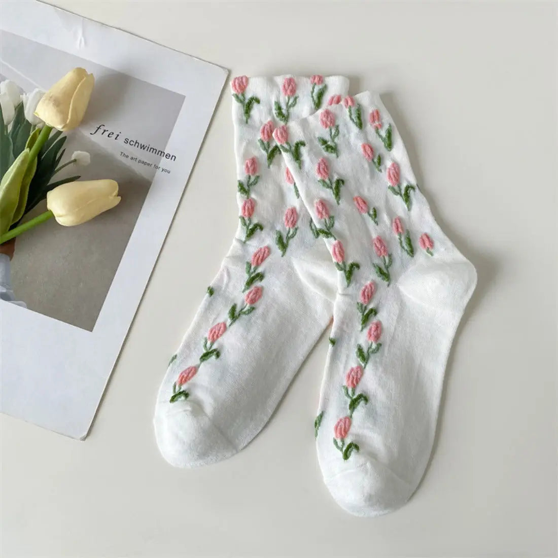 Dune Socks | Embossed Tulip Sock, Cream