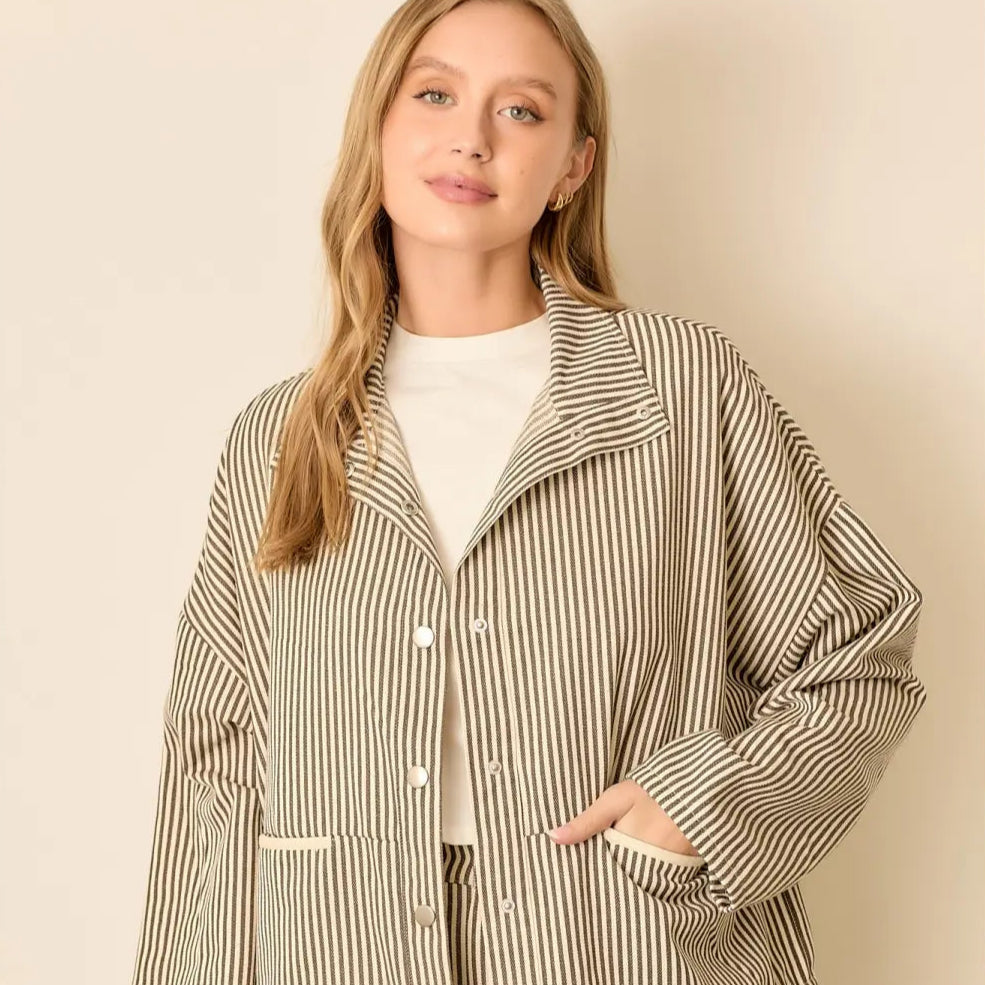 Wellmade USA | Pinstripe Collar Jacket, Mocha