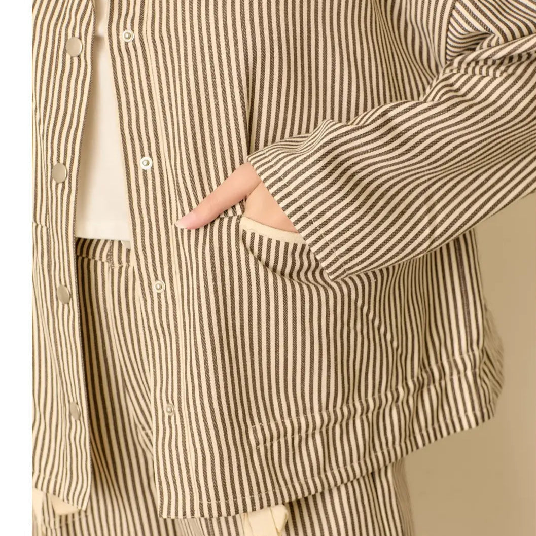 Wellmade USA | Pinstripe Collar Jacket, Mocha
