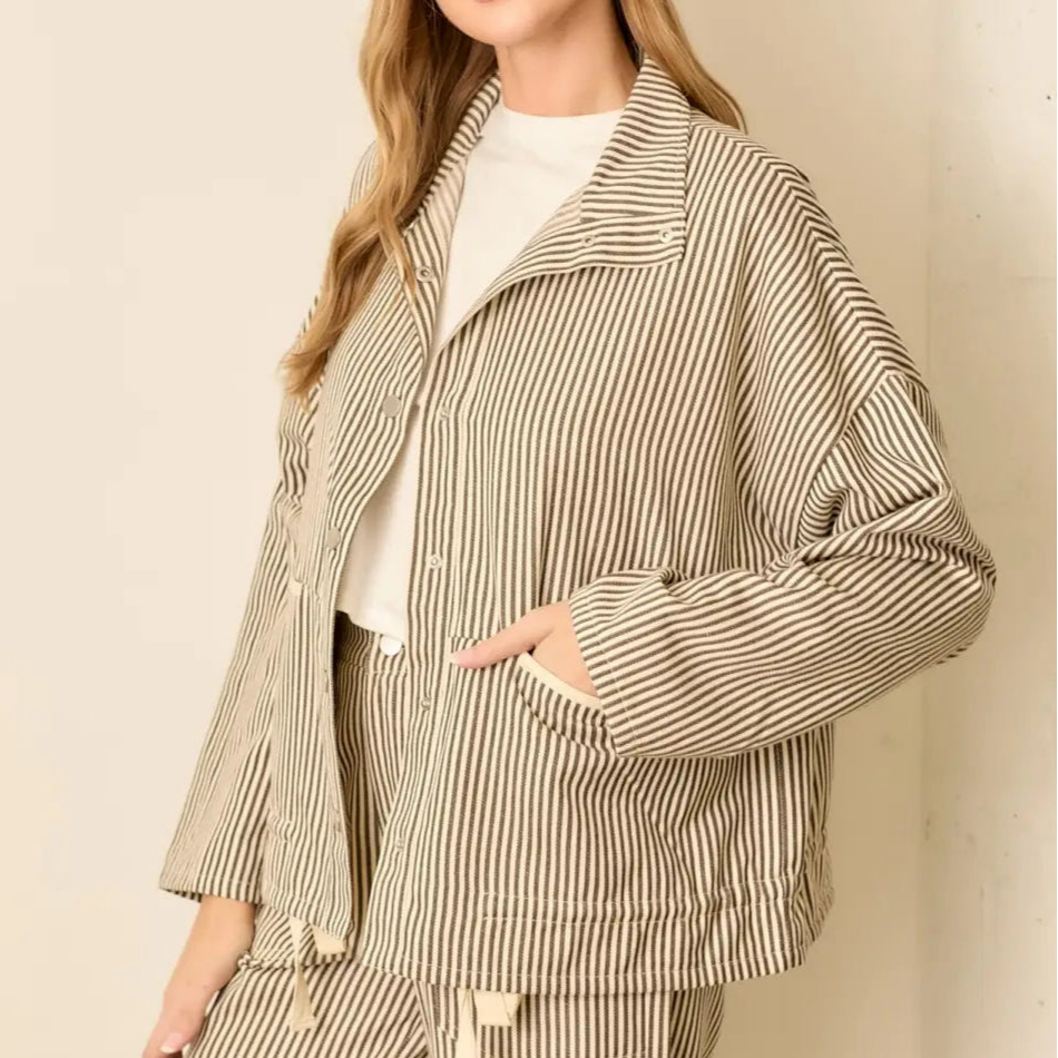 Wellmade USA | Pinstripe Collar Jacket, Mocha
