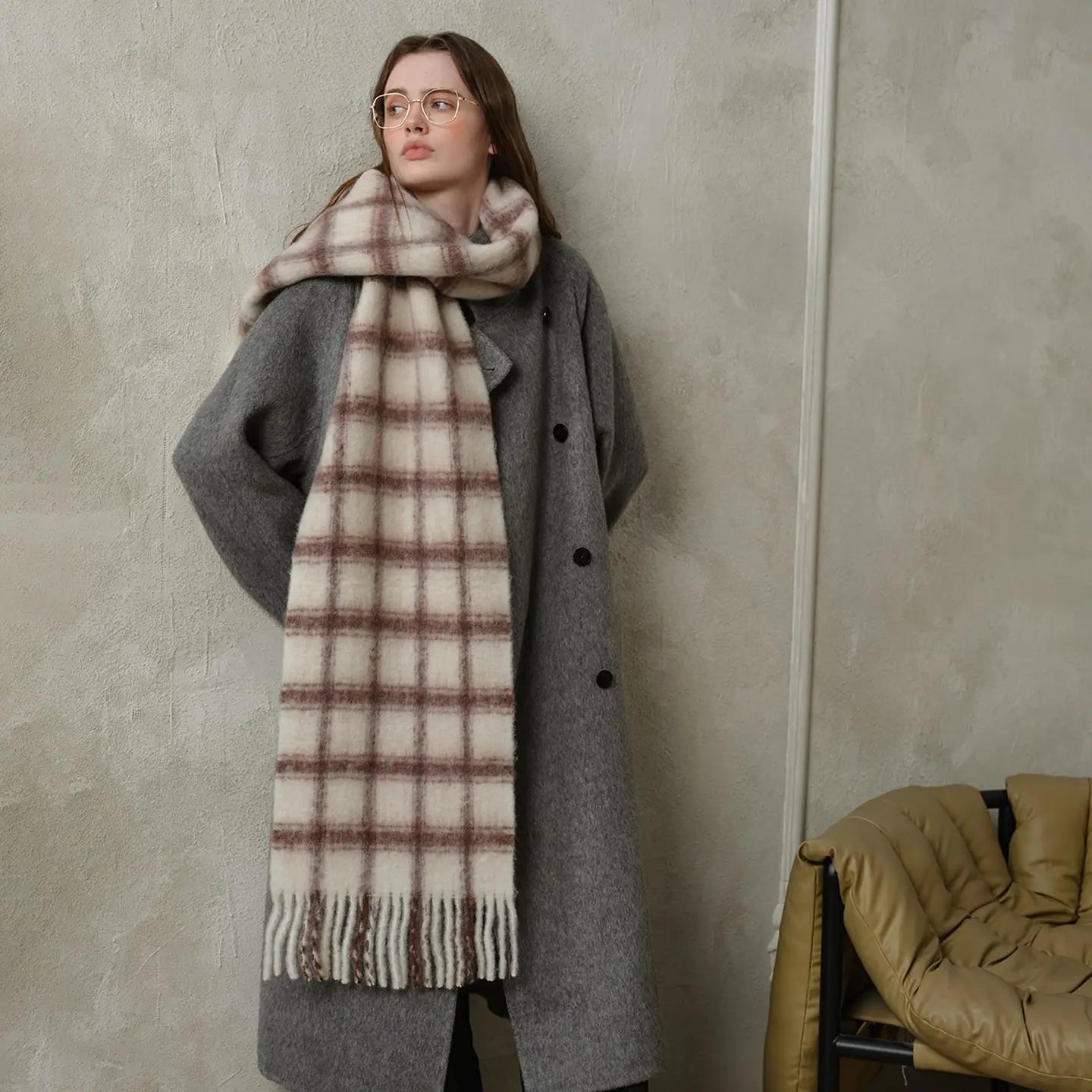 Dune Accessories | Soft Plaid Scarf, Brown