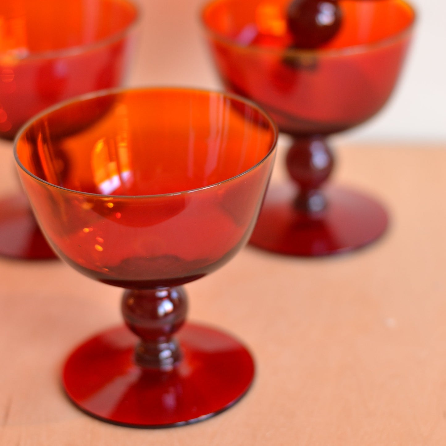 Red Stemmed Coup Glasses, Set of 4