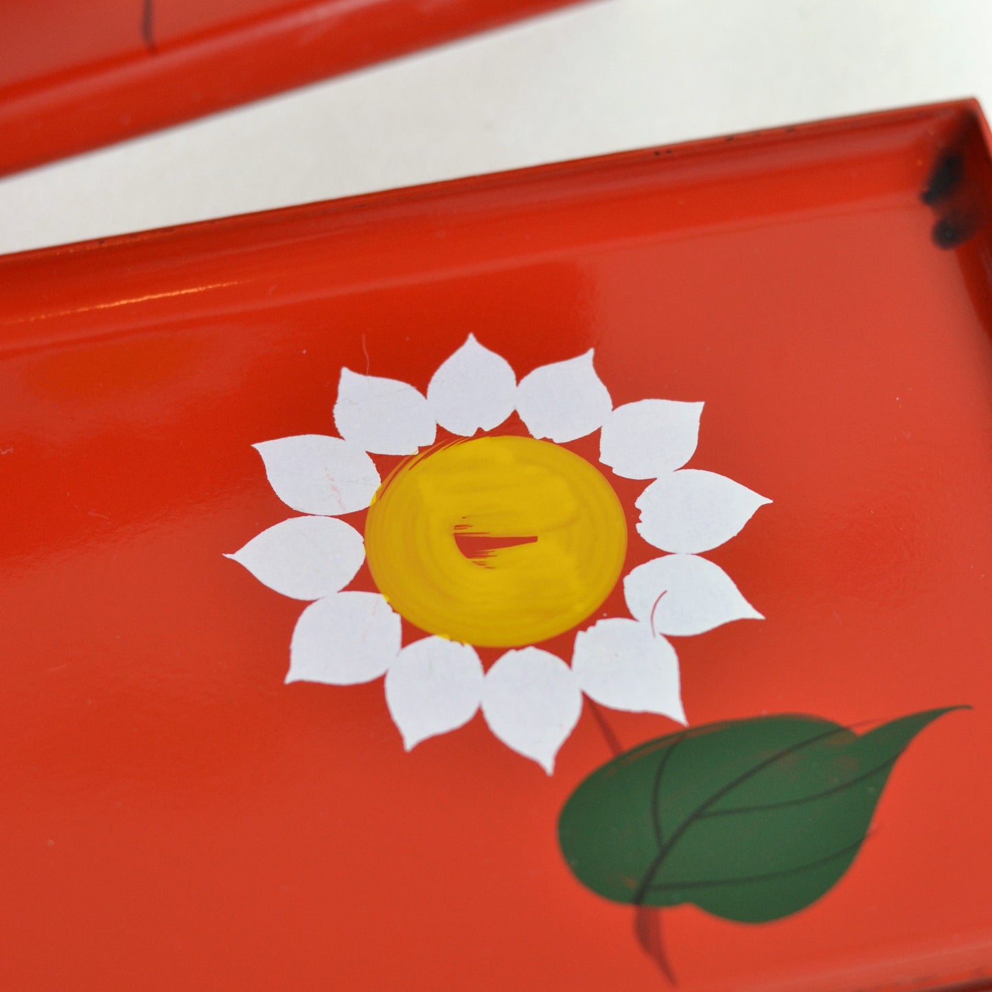 Vintage Lacquer Handpainted Trays, Set of 4