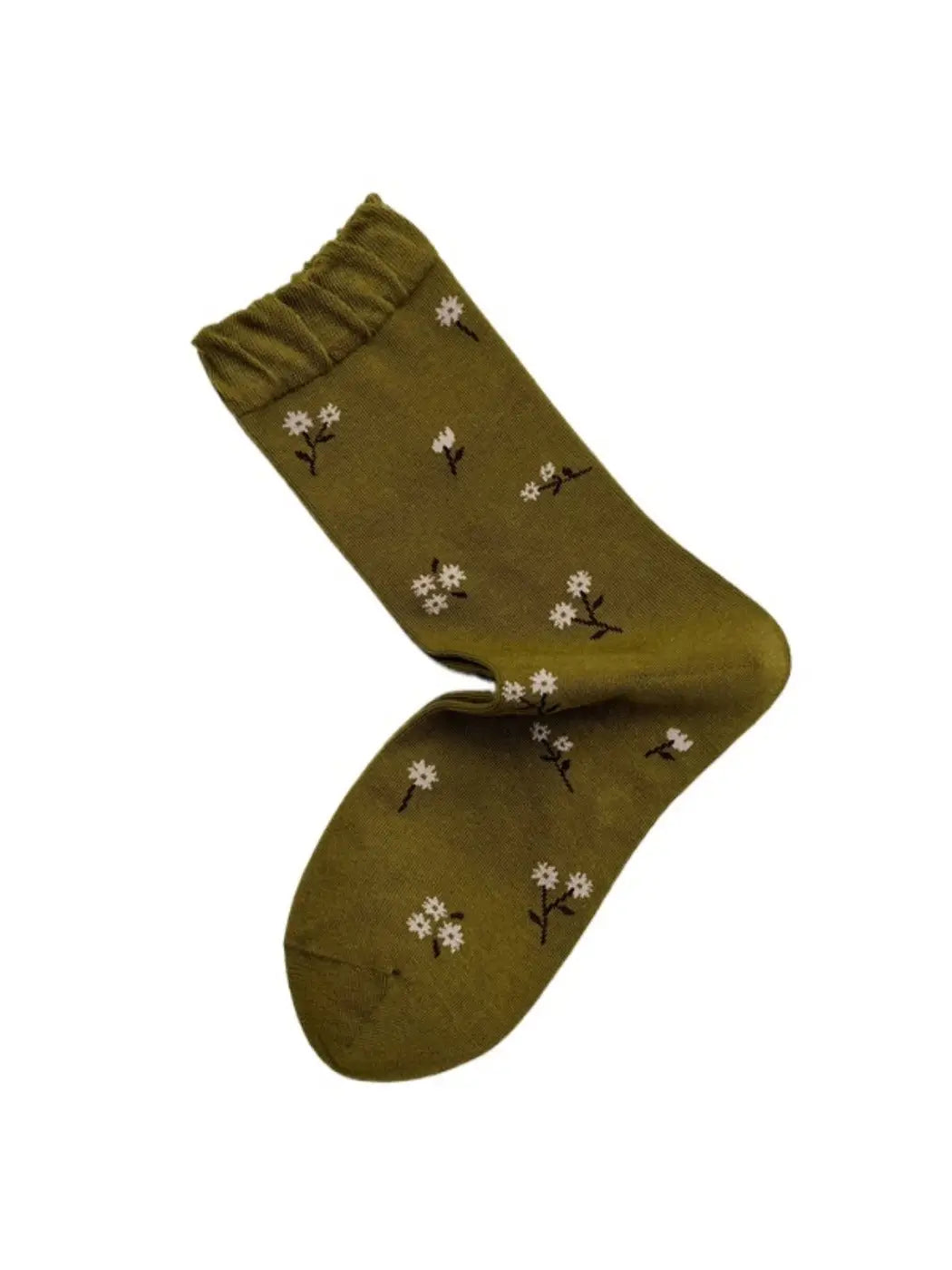 Dune Socks | Ruffle Top Flower Stem Socks, Olive