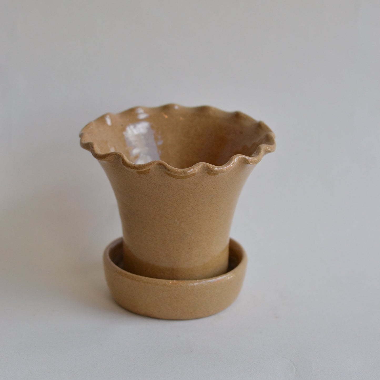 Scalloped Planter Pot with Attached Saucer