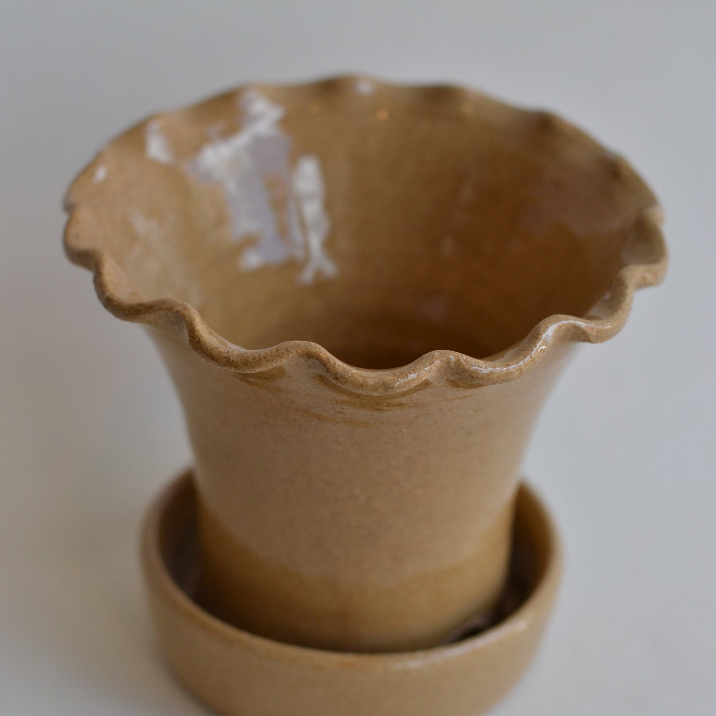 Scalloped Planter Pot with Attached Saucer