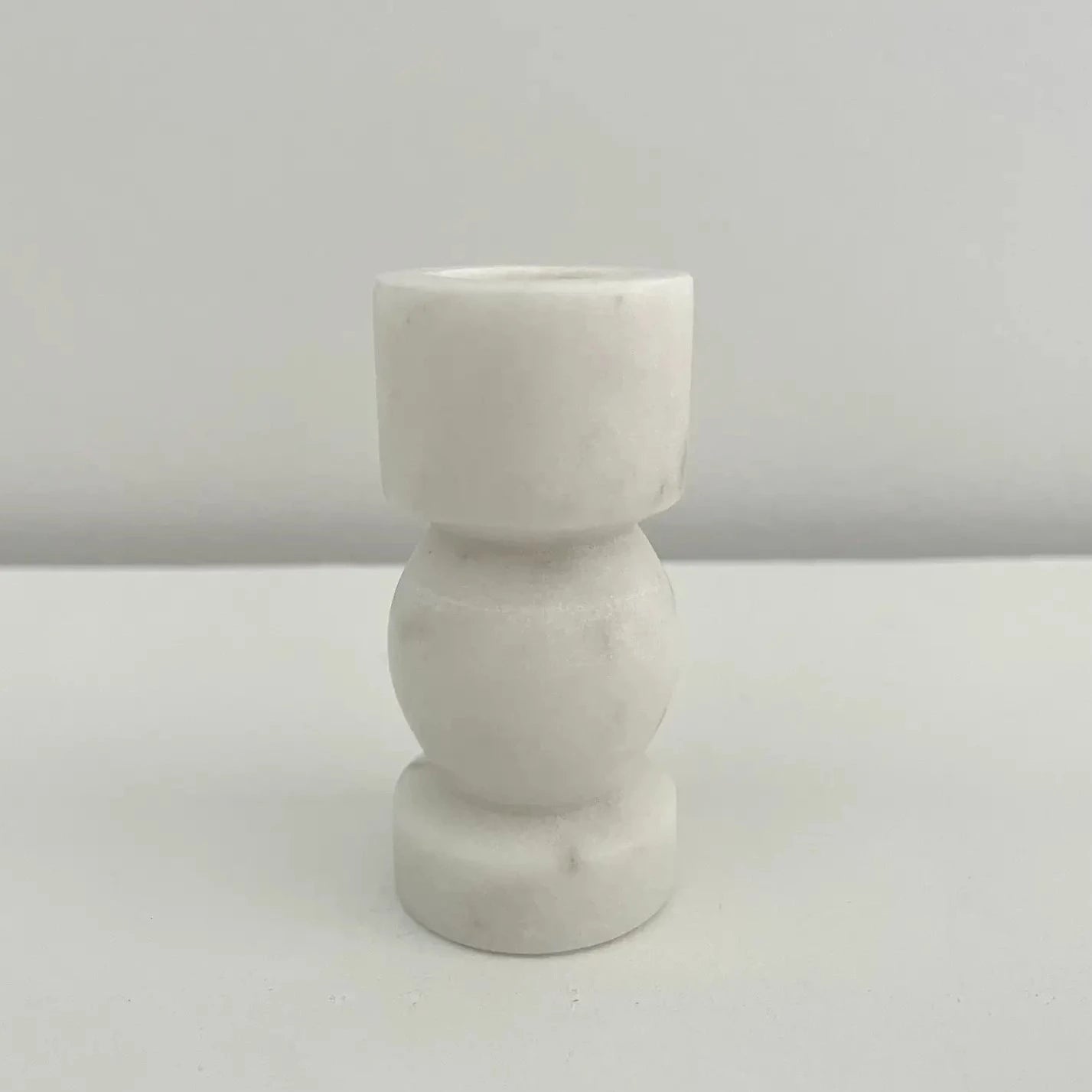 Fort & Field | White Marble Stone Bulbous Taper Candle Holder, Short