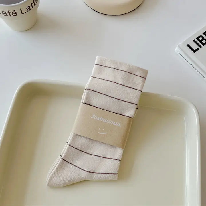 Dune Accessories | Simple Stripe Cotton Sock, Cream