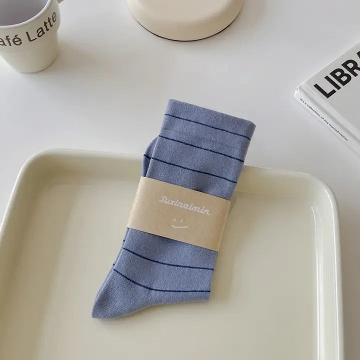 Dune Accessories | Simple Stripe Cotton Sock, Sky Blue
