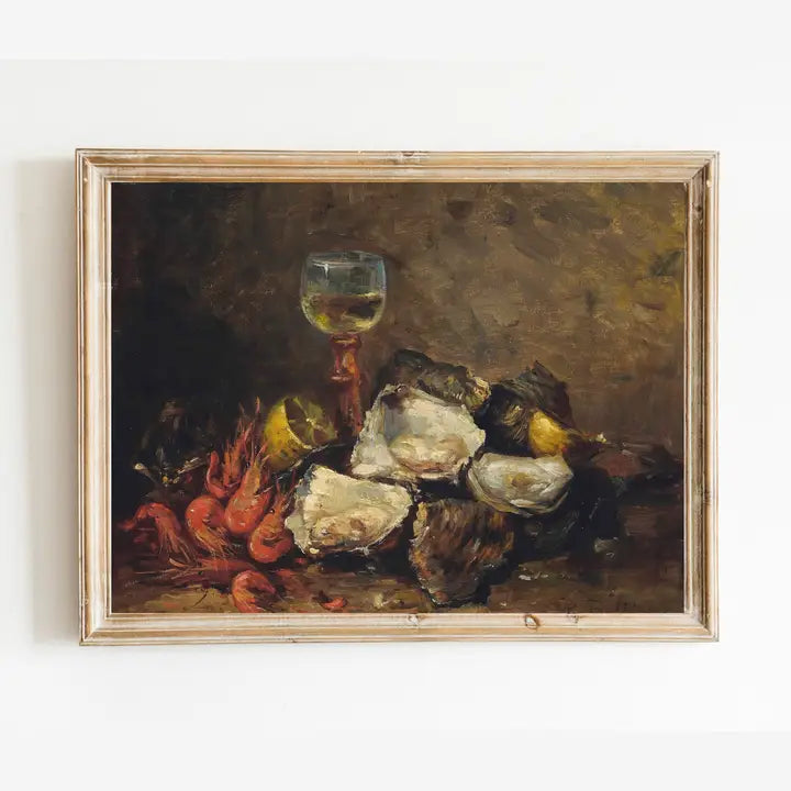 Sea to Skye | Still Life of Shrimp and Oysters Antique Art Print