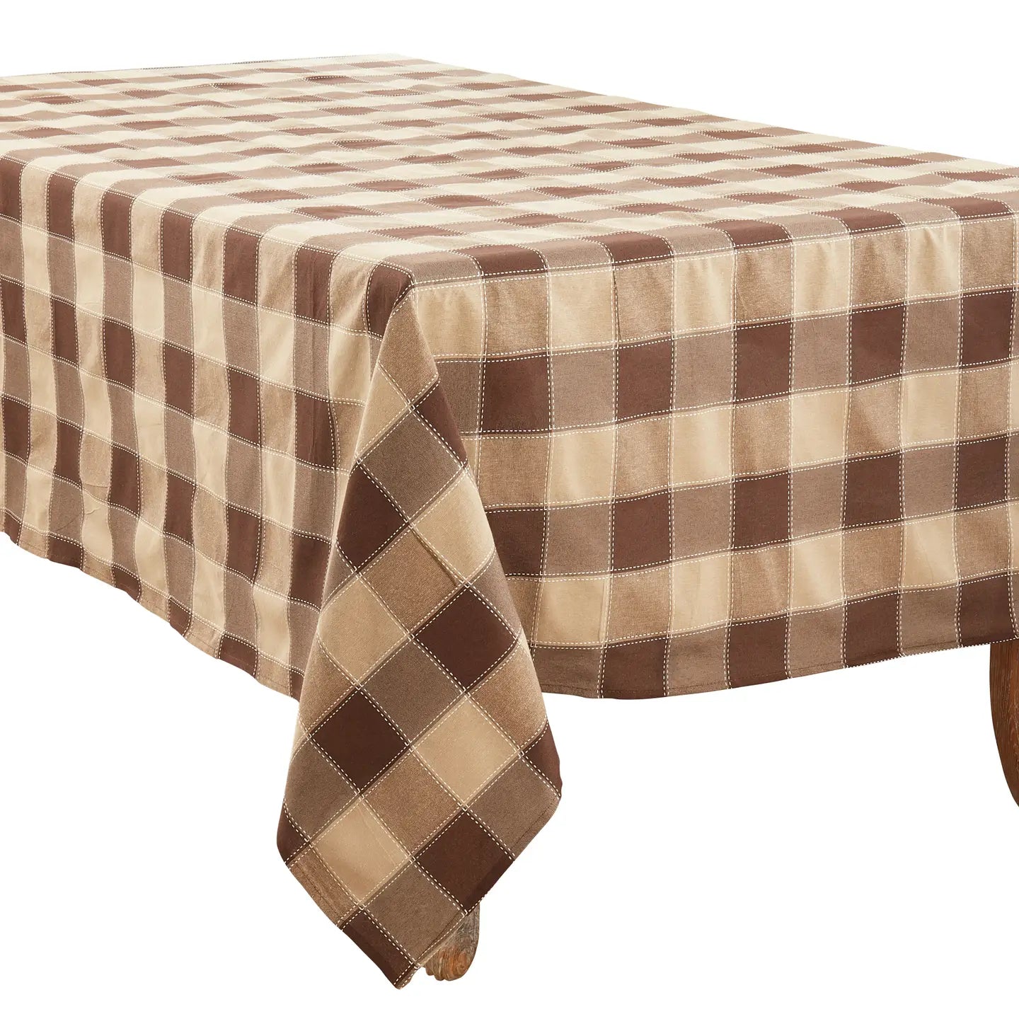 Dune Stitched Plaid Tablecloth, Mocha, 70" x 160"